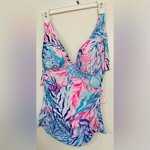 NWT Lilly Pulitzer Bliss Halter Tankini Top Size 8 Kaleidoscope Coral